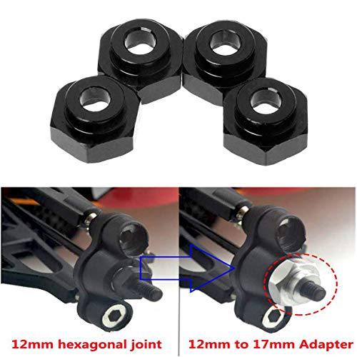 4PCS ShareGoo 12mm to 17mm Metal Wheel Hex Adapter Converter Compatible with Tamiya Axial RC4WD Traxxas HPI Himoto HSP Losi Kyosho RC 1/10 On-Road Car Buggy Truck Tyre Tires,Black