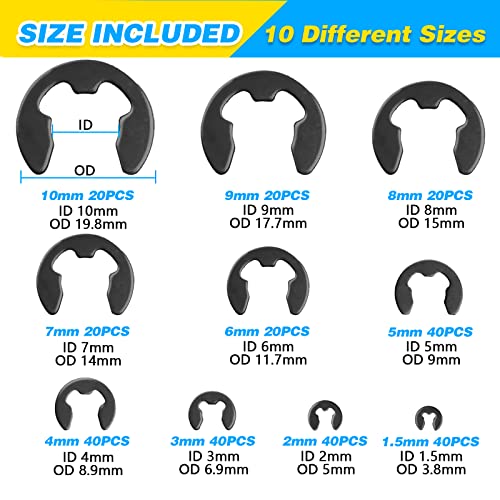 ZHUBANG 800Pcs C-clip External Retaining Rings Snap Rings Assortment Kit Circlip Alloy Steel(M4-M28) + E-clip Assortment Set(1.5mm-10mm) + 5Pcs Snap Ring Plier + Tweezer - size: Alloy Steel 500Pcs C-Clip