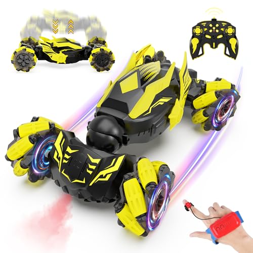 Gesture Sensing RC Stunt Car, Toys for 6-12 Years Old Boys, Birthday Gifts | Hand Controlled Remote Controlled Car 2.4GHz & 4WD , 360°Drifts Offroad with Lights & Music, Gifts for Kids Ages 6-12 - color: Black Yellow