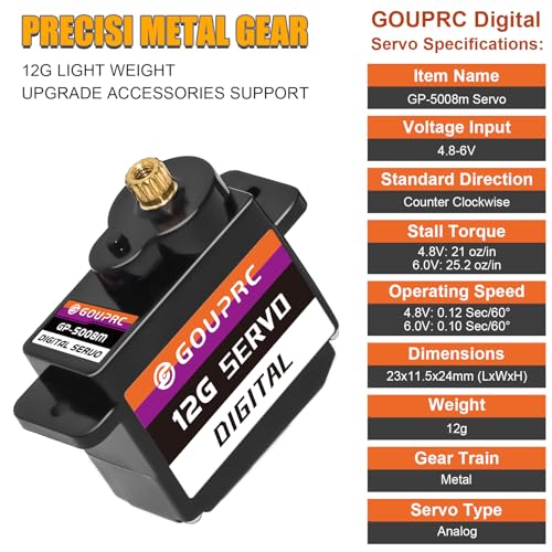 GOUPRC 12G RC Digital Micro Servo of Metal Steel Gear with Servo Mount Bracket & 25T Servo Horn for SCX24 Servo RC Car Upgrade Parts - color: Purple