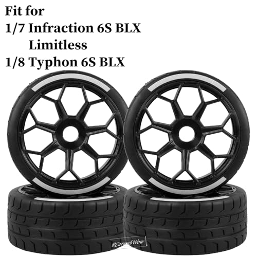 RC Wheels and Tires for 1/8 Typhon 6S BLX,1/7 Infraction 6S BLX,Limitless,RC Wheels and RC Tires Soft Tires Truck Tire Highway Tires,Black - color: Black(4pcs)