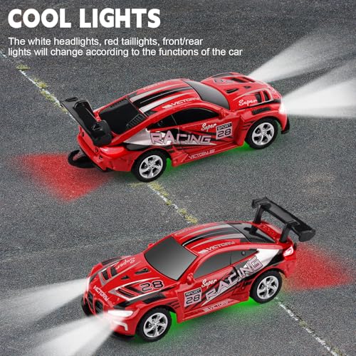 SASBSC Mini RC Toy Cars for Boys Kids Adults, 2.4GHz APP Remote Control Car with Lights and 3 Speed Modes, 1/64 Race Toy Car Rechargeable for Boys Ages 5-7 8-12,Birthday Gifts for Kids - color: Red