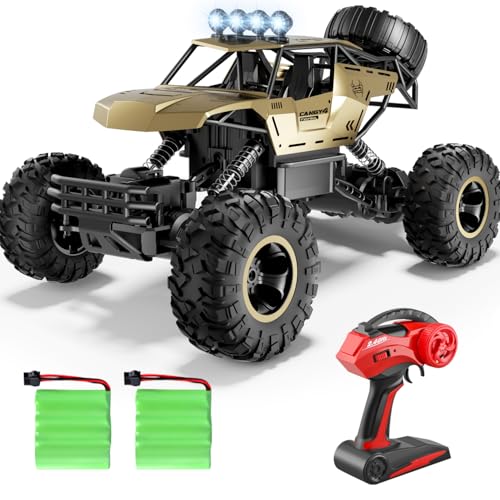RC Off Road Truck with Durable Metal Body, 1:12 Remote Control Monster Truck, LED Headlights All-Terrain Monster RC Car, Birthday for Kids Boys 8-12 - color: Gold