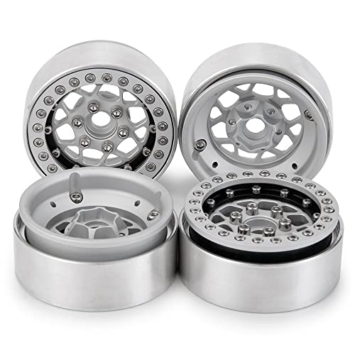 4PCS 1.9" Beadlock Wheels Rims Set, Matte Silver + Matte Black | Aluminum Alloy, Upgrade Parts, For 1/10 Axial SCX10 CC01 D90 TRX4, RC Crawler Car - color: Matte Silver + Matte Black
