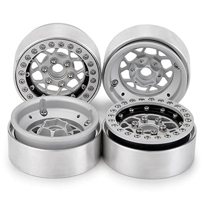 4PCS 1.9" Beadlock Wheels Rims Set, Matte Silver + Matte Black | Aluminum Alloy, Upgrade Parts, For 1/10 Axial SCX10 CC01 D90 TRX4, RC Crawler Car - color: Matte Silver + Matte Black
