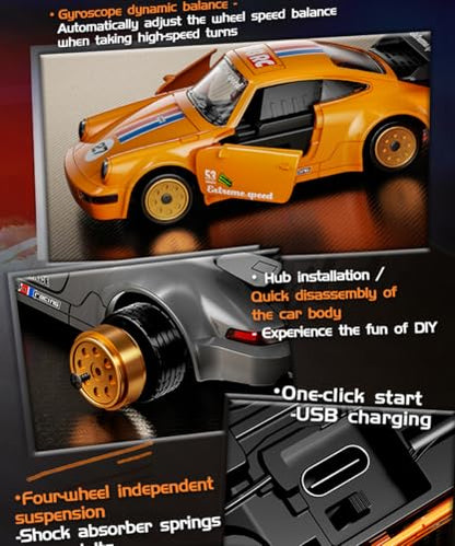 1/43 Metal Mini RC Drift Car 2.4GHz 4WD with Gyroscope Alloy Body Shell Racing Cars Radio Control (Orange)