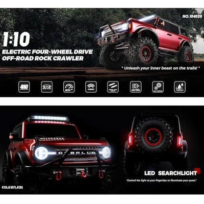 1/10 RC Crawler, 2.4G 4WD 11KMH High Speed Off-Road Car with Dual-Speed Modes, All-Terrain Car Rubber Tires, LED Lights(Metallic Red) - color: Metallic Red