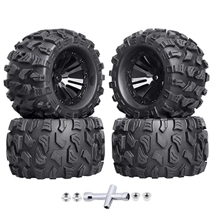 HobbyPark Pre-Glued 2.8" 12mm Hex 1/10 Scale RC Truck Tires and Wheels for Brushless Traxxas Rustler 4x4 VXL Stampede 4x4 2WD Redcat Volcano EPX Pro S30 Blackout XTE Pro(4-Pack)