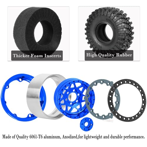 RC 1.9" Beadlock Wheel Tires Set 1.9 Beadlock Wheels and Tires for 1/10 SCX10 90046 AXI03007 TRX4 TRX6 VS4-10 Gen7 Gen8 MST CFX D90 RC Crawler Car,Aluminium 1.9 Rims w/Wheels Ring,Navy Blue - color: Navy Blue- (Wheel Tires)