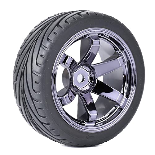 4PCS RC Car Rubber Tires and Plastic Wheels Rims Compatible with 1/10 Scale On Road Touring Racing Flat Drift Car for HSP HPI Tamiya (Gray) - color: Gray