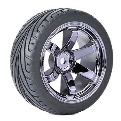 4PCS RC Car Rubber Tires and Plastic Wheels Rims Compatible with 1/10 Scale On Road Touring Racing Flat Drift Car for HSP HPI Tamiya (Gray) - color: Gray