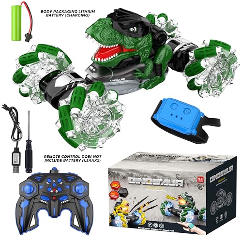 RC Dinosaurs Monster Truck, Hand Controlled Remote Control Twist Cars | Gesture Sensing RC Stunt Car with Lights, Music & Spinning Stunt, Dinosaur Toy Gift for Kids Boys Girls Age 6 7 8 9 10 11 12 - color: Black Green