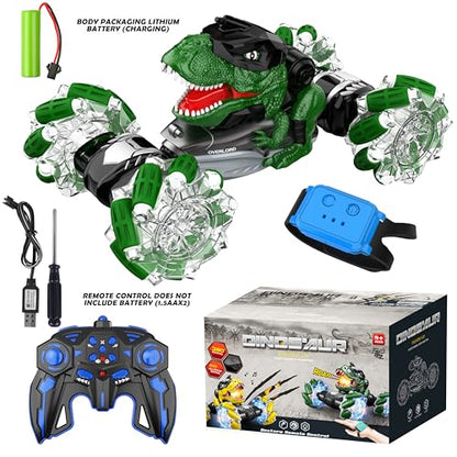RC Dinosaurs Monster Truck, Hand Controlled Remote Control Twist Cars | Gesture Sensing RC Stunt Car with Lights, Music & Spinning Stunt, Dinosaur Toy Gift for Kids Boys Girls Age 6 7 8 9 10 11 12 - color: Black Green