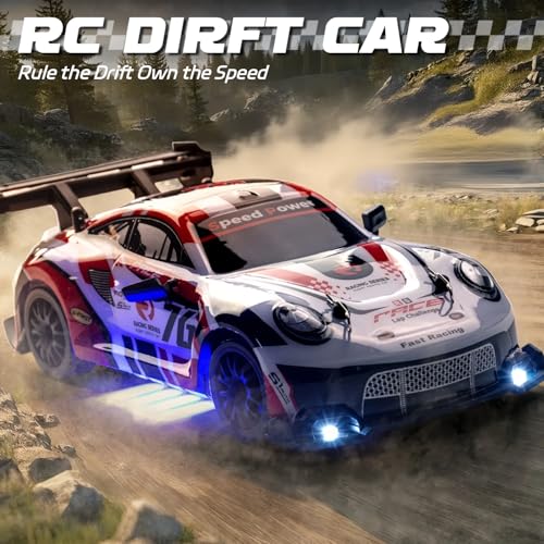 RC Drift Car, 1:24 Scale Remote Control Vehicle for Kids,2.4GHz 20KM/H 4WD High Speed RC Cars with LED Light, Two Batteries & Drifting Tires Racing Sport Toy Cars for Adults Boys Girls Kids 8606RD - style: 8606-Red