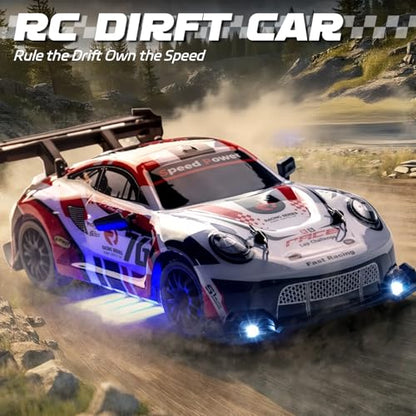 RC Drift Car, 1:24 Scale Remote Control Vehicle for Kids,2.4GHz 20KM/H 4WD High Speed RC Cars with LED Light, Two Batteries & Drifting Tires Racing Sport Toy Cars for Adults Boys Girls Kids 8606RD - style: 8606-Red
