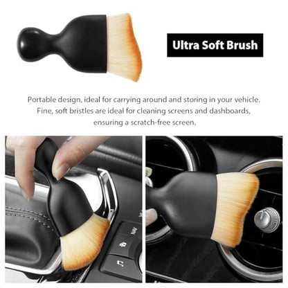 4 PCS Car Detailing Brush Set, Boars Bristle No Scratch Dusting Tool Cleaning Auto Interior or Exterior, Premium Brushes Cleaning Supplies for Dashboard Air Vent Seat Wheel