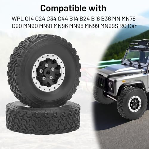 daitoku 1/12 Beadlock RC Wheels and Tires for WPL C14 C24 C34 C44 B14 B24 B16 B36 MN MN78 D90 MN90 MN91 MN96 MN98 MN99 MN99S (Black) - color: Black