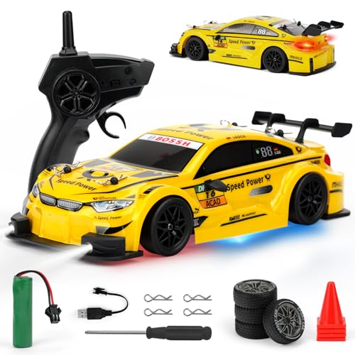 RC Drift Car, 1:24 Scale Remote Control Drift Cars | 2.4GHz 4WD Drifting Cars, 30km/h High-Speed RC Race Car Vehicle, Racing Sport Toy Ideal Birthday Gift for Boys Girls Kids - color: Yellow