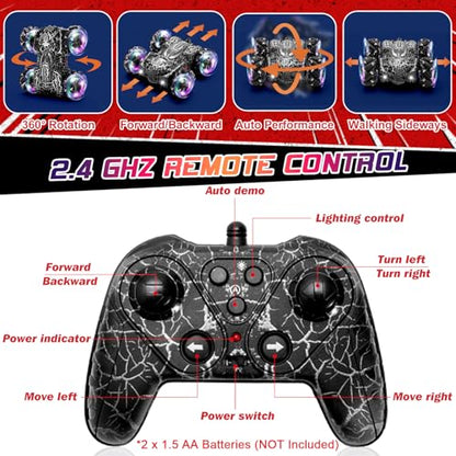 Gesture Sensing RC Stunt Car with LED Light Double Sided RC Cars Spider Toy | 2.4GHz 360 Rotating Hand Controlled Remote Control Car Rechargeable Indoor Outdoor Birthday Gift Boys Ages 4 to 12 - color: Dual Control Black