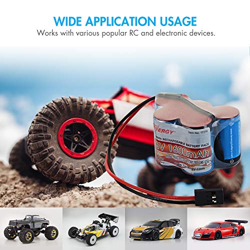 Tenergy 6V 1600mAh Rechargeable Side by Side Hump Battery Pack, NiMH Receiver Battery Pack with Hitec Connector for RC Trucks, RC Cars, and RC Hobby Electronics - size: 1 Battery Pack