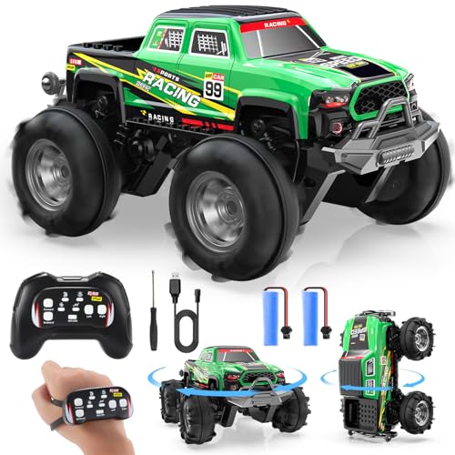 DEERC BG028 Amphibious RC Monster Truck/Boat, IPX7 Waterproof Remote Control Car W/Gesture Sensing Control, 2.4GHz 4WD RC Car W/ 360°Rotation,Flowing Light,40mins Play RC Truck Toys for Kids Boys