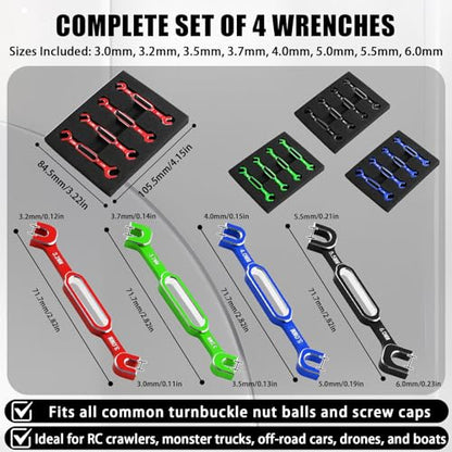 4PCS RC Wrench 3.0/3.2/3.5/3.7/4.0/5.0/5.5/6.0mm Turnbuckle Nut Ball Joint Remover Aluminum Alloy RC Car Repair Tool For RC Crawler Monster Truck Off Road Car Drone Boat Upgrade Parts, Blue - color: Blue