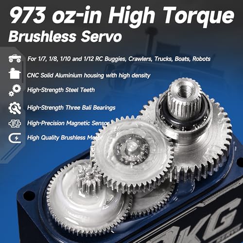 70kg Brushless Servo Motor High Torque for 1/8 1/10 RC Car Crawler | 70kg.cm Torque, 0.12sec/60° Speed. IP67 Waterproof, Metal Gear, 180°Digital Steering Servo with 25T Horn for RC Robot Boat
