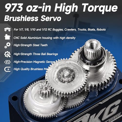 70kg Brushless Servo Motor High Torque for 1/8 1/10 RC Car Crawler | 70kg.cm Torque, 0.12sec/60° Speed. IP67 Waterproof, Metal Gear, 180°Digital Steering Servo with 25T Horn for RC Robot Boat