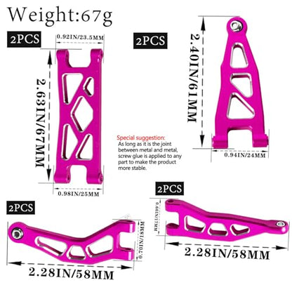 RC Alloy Front Rear Suspension A Arms Upgrades Part for 1/18 Granite Grom Mega 380 Brushed 4x4 Monster Truck RTR, Aluminum Front Rear A Arms Hops Up,Pink(8PCS)