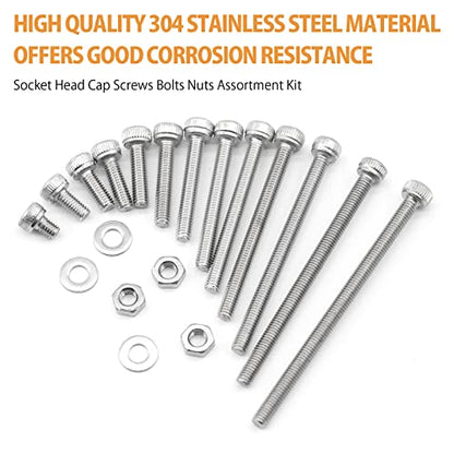 1560PCS M3 Bolts and Nuts Assortment, GTERNITY Metric M3x50/45/40/35/30/25/20/16/12/10/8/6/4 mm Cap Screws Assorted M3 Hex Socket Head Screws Nuts Washers Kit, 304 Stainless Steel - size: M3 1560 S