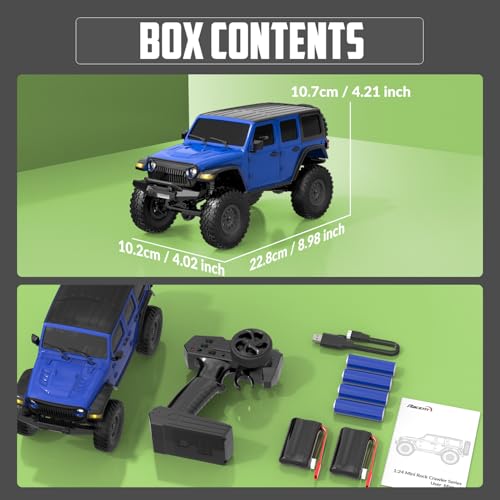1/24 RC Crawler 4WD Off Road All Terrain RC Monster Truck Rock Climbing with led Light Waterproof Hobby Grade Toys with 2 Batteries for Adults (Blue) - color: Blue