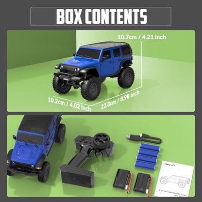 1/24 RC Crawler 4WD Off Road All Terrain RC Monster Truck Rock Climbing with led Light Waterproof Hobby Grade Toys with 2 Batteries for Adults (Blue) - color: Blue