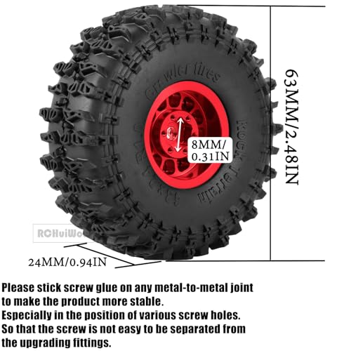 1.0" Beadlock RC Wheels and Tires for 1/18 TRX4M,1/24 SCX24 RC Crawler,1.0 Beadlock Tires w/Alloy Aluminium Wheels 1.0 rc Beadlock Rims,4PCS,Red - color: Red(4pcs)