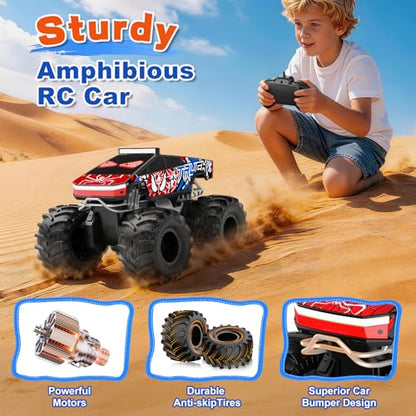 TOZDTO Remote Control Car, Monster Truck Toys for Boys RC Cars, 2.4 GHz Waterproof RC Trucks, 1:18 4WD All Terrain Off-Road Pickup, Cool Christmas Birthday Ideas Gifts for Kids 6+ Year Old - color: Ture Red
