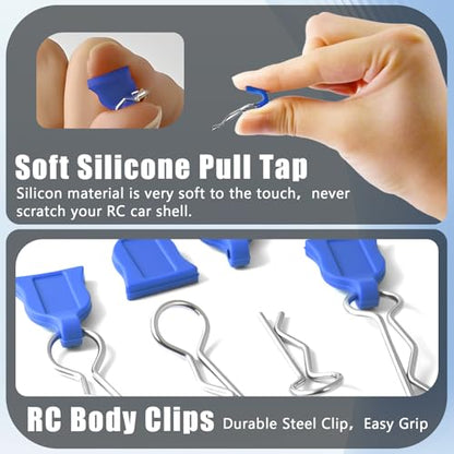 RC Body Clips with Pull Tabs, 1.2mm Stainless Steel R Clips Body Pins for 1/10 1/12 RC Cars, Trucks, Crawlers, Buggy & Touring Cars, Compatible with Traxxas Axial Arrma Redcat HPI HSP Himoto, 20-Pack - color: Blue