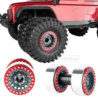 RC 1.9" Beadlock Wheels and Tires for 1/10 RC Crawler SCX10 90046 AX103007 TRX4 TRX6 VS4-10 Red cat Gen8 7 MST CFX RC 4WD D90,Dually 1.9 Beadlock Wheels Aluminum Rims Rubber Tires,Titanium - color: Titanium(4pcs)