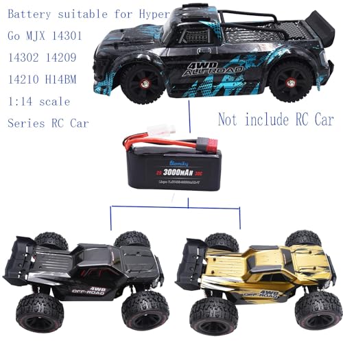 Blomiky 2 Pack 7.4V 2S 3000mAh Shorty T Plug Lipo Battery Pack with XT60 Converter Suitable for Wltoys 124019 144001 and Hyper Go H14BM 14211 14210 RC Trucks / 7.4V 3000mAh T