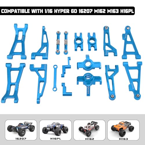 8pcs Aluminum Spare Part Set Front/Rear Suspension Arms, Steering Knuckles, Rear Hubs, Steering Linkage Metal Upgrade Kit for MJX Hyper GO RC Car 16207 M162 M163 H16P (Blue) - color: Blue