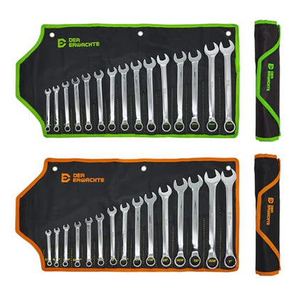 Der Erwachte 30pc Combo Wrench Set SAE Metric 1/4-1 8-22mm Storage Pouch | Made of durable Cr-V steel, dual open & box ends, sturdy build, for automotive maintenance and household repair - size: 30 Piece (Metric+Sae)