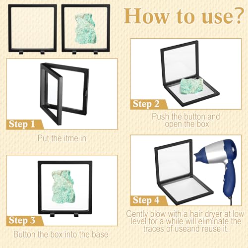 Harloon 12 Pcs 3D Floating Display Case Floating Frame Display Holder Stand Challenge Coin Jewelry Frame Box for AA Medallions Fossil Rock Gemstones Specimen(Black White,7 x 7 x 0.8 Inch,Square Base) - color: Black White, size: 7 x 7 x 0.8 Inch, style: Sq