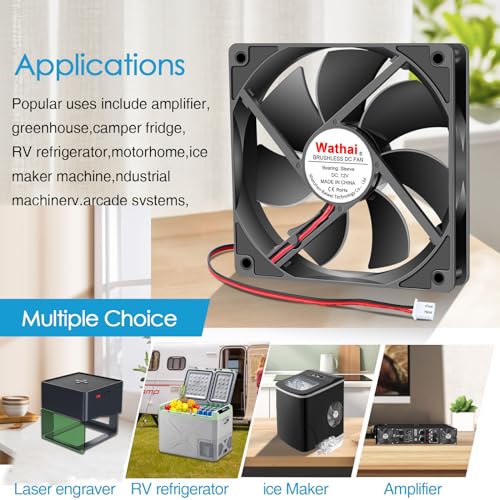 Wathai 120mm x 25mm 12V Computer Case Cooling Fan 12 Volt 2Pin DC Fan 2Pack | High Speed 2000RPM 5 inch 12v Computer Fan for Ice Maker Battery Supply Wine Fridge Replacement AMP Cooling - style: 12V 2Pin 2000RPM