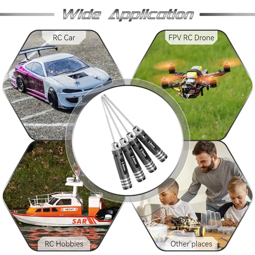 Speedybee RC Hex Driver Kit: 4pcs RC Tools Set 1.5mm 2.0mm 2.5mm 3.0mm Screw Driver for FPV Drone Quadcopter RC Car Helicopter Models, silver