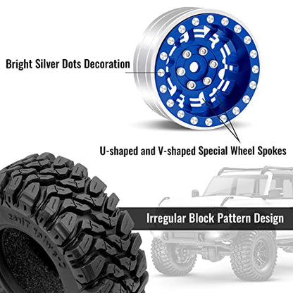 OGRC 1.0 Plus (1.2 Inches) Beadlock Wheels 7mm Negative Offset Wheel Rims SS Super Soft Sticky Tires for TRX4M SCX24 FCX24 AX24 1/24 1/18 RC Crawler Car - 62 * 24mm (Blue) - color: Blue