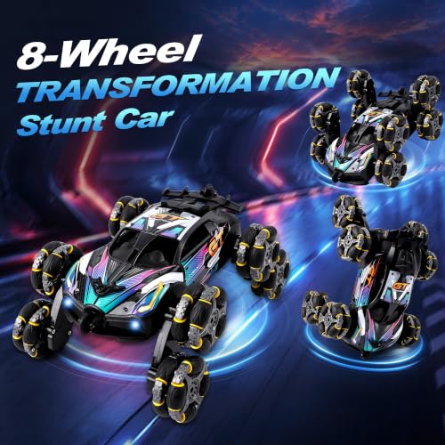 8-Wheel Drift Cars with Mist Spray, Gesture Sensing RC Stunt Car | 360° Rotation, Double-Sided Driving, LED Lights, All Terrain Off-Road Toy Gift for Kids Ages 6-12 - color: 8-wheel