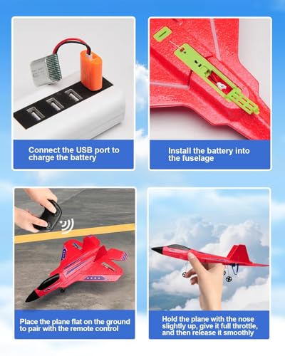 ANTSIR F22 RC Airplane for Kids Boys Adults Beginners Easy to Fly Toy Gift | Gyro Stabilizer, LED Lights, 2.4GHz 2 Channel, 2 Batteries EPP Foam RC Glider, 2.4GHz Remote Control Fighter Jet - color: Red F22-2 Batteries Kf