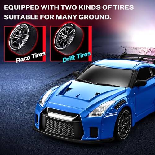 RC Drift Car, 1:24 Remote Control Car for Kids, 20KM/H 4WD High Speed RC Cars with Lights, Extra Racing Tires, Vehicle for Adults Boys Girls - color: S815 Blue