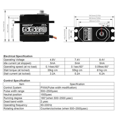 55KG Brushless servo Full Metal Gears High Torque Fast Digital Servo for 1/8 1/10 1/12 RC Car/Shockproof Rc Car Servo (180 Degree) - color: Black180 Degree