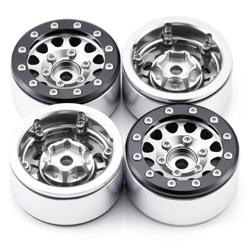 Aluminium 1.55" RC Beadlock Wheel Hub Rims for Axial UTB18 D90 TF2 CC01 AX90069 MST JIMNY 1/10 RC Crawler Trail Truck Car Upgrade Parts (Silver) - color: Silver