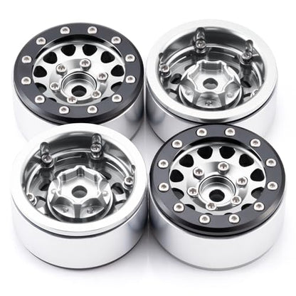 Aluminium 1.55" RC Beadlock Wheel Hub Rims for Axial UTB18 D90 TF2 CC01 AX90069 MST JIMNY 1/10 RC Crawler Trail Truck Car Upgrade Parts (Silver) - color: Silver