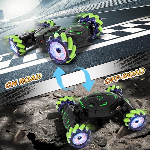 RC Stunt Cars Gesture Sensing Remote Control Car for Boys Gifts Toys, Green | 2.4Ghz Hand Controlled Car with Lights Music Sprayer, 360° Rotation, Drift, 4WD Off-Road, Birthday Xmas Gifts Toys for Kids - color: Green